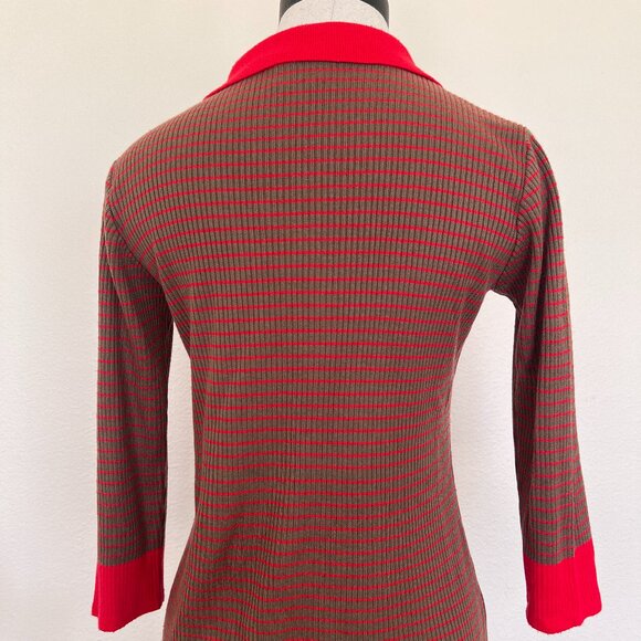 70's Sweater - Striped Pullover - Polo - Red & Brown - Size Large - Picture 7 of 8